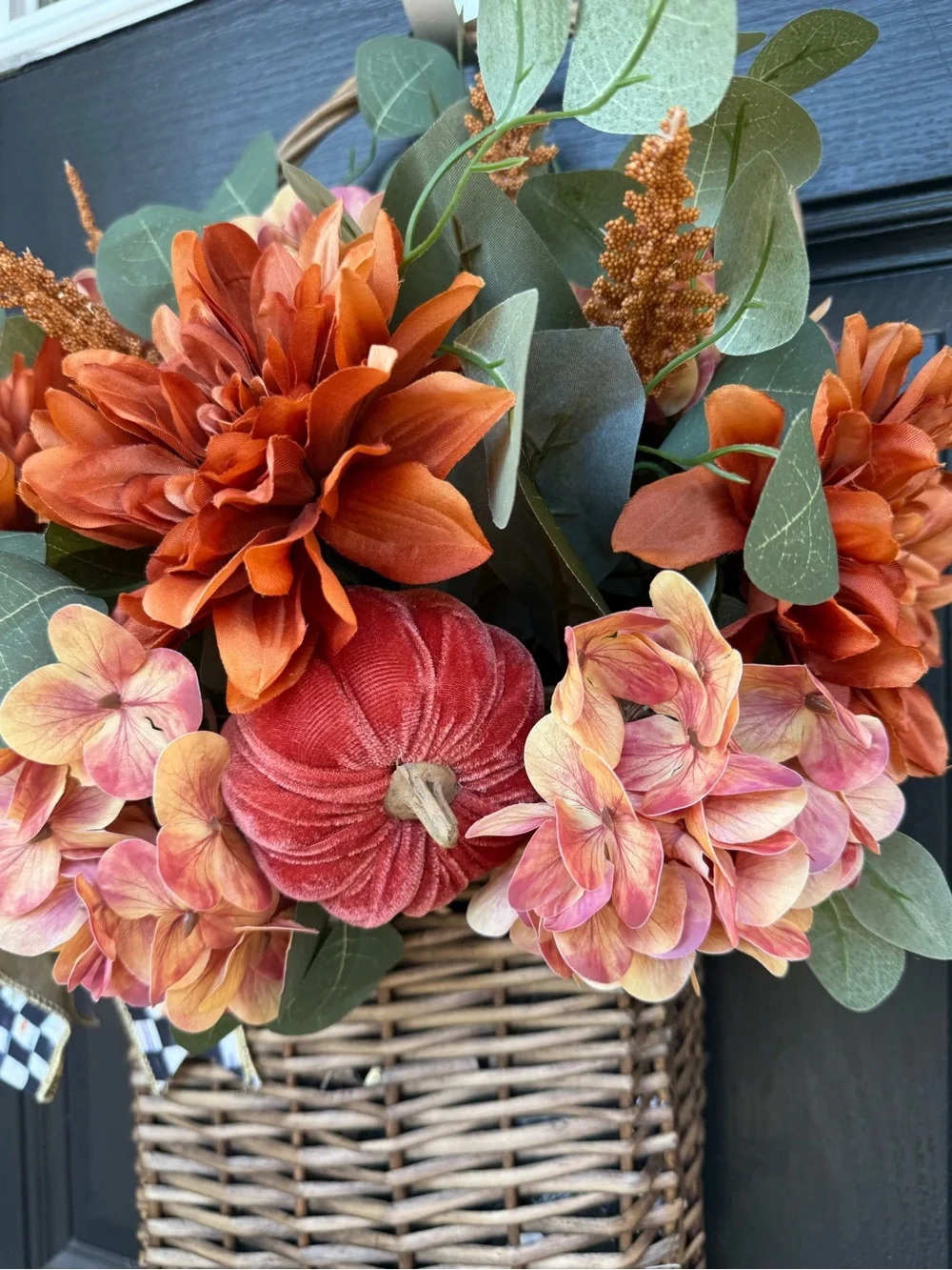 MacKenzie-Childs inspired Orange and Green Fall Floral Door Basket
